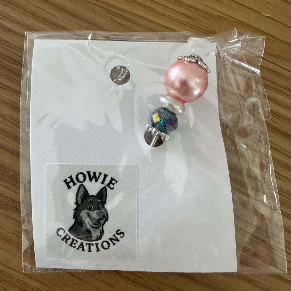 Howie Creations Pink and Silver Beaded Stick Pin - NWOT